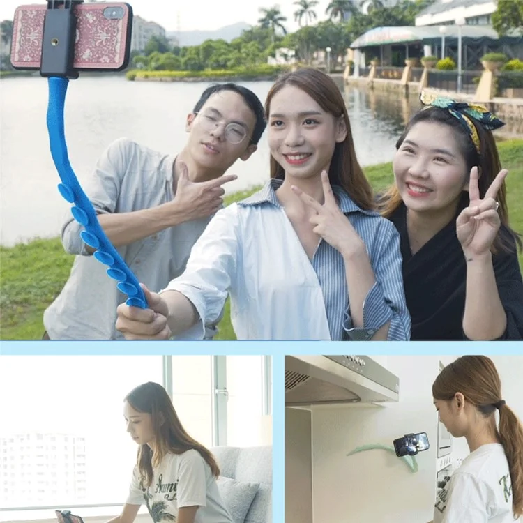 CIMAPRO RI-47 Cute Caterpillar Phone Holder Suction Cup Flexible Snake Desktop Outdoor Lazy Mobile Phone Holder Selfie Stick Bracket - Pink