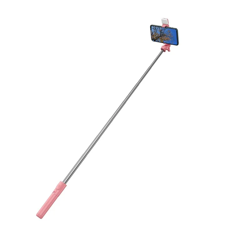 H1S 100cm Retractable Integrated Bluetooth-compatible Tripod Phone Holder Portable Adjustable Selfie Stick with Light - Pink