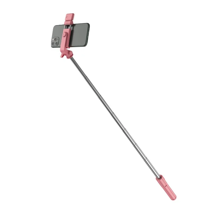 H1S 100cm Retractable Integrated Bluetooth-compatible Tripod Phone Holder Portable Adjustable Selfie Stick with Light - Pink