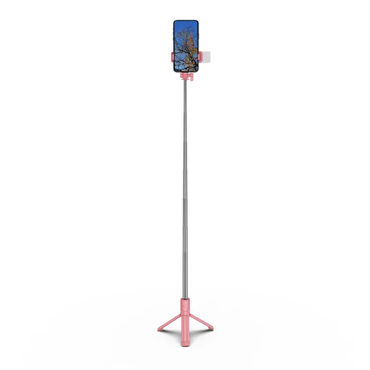 H1S 100cm Retractable Integrated Bluetooth-compatible Tripod Phone Holder Portable Adjustable Selfie Stick with Light - Pink