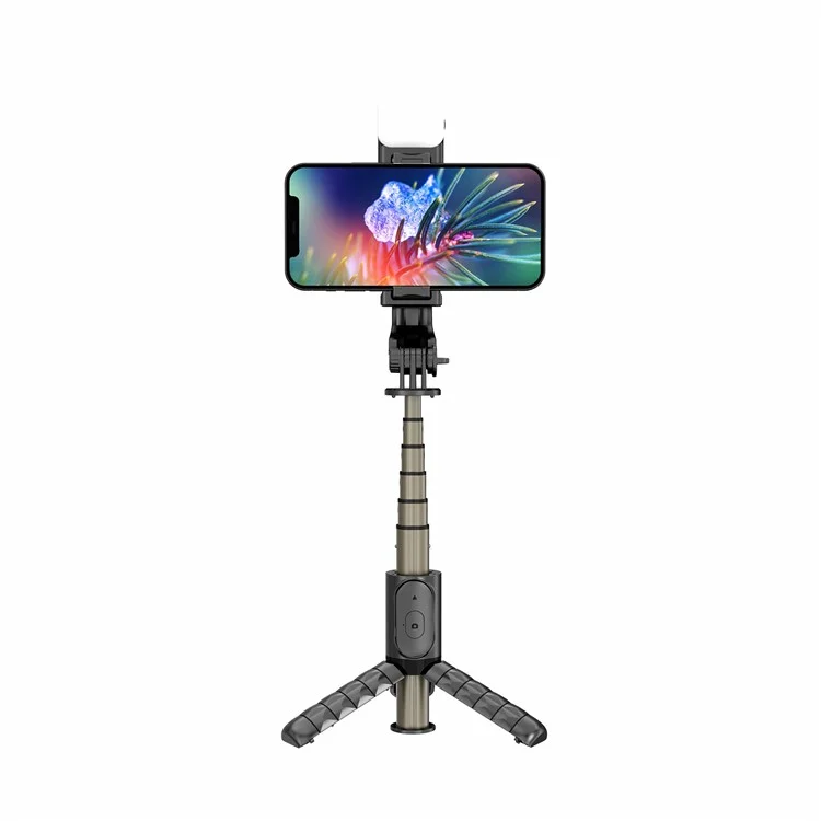 Q10s Portable Bluetooth Control Remoto Totador de Teléfono Trípode Extensible de Aleación de Aluminio Pole en Vivo Selfie Stick Con Luz de Relleno