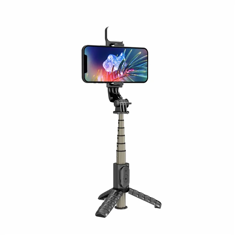 Q10s Portable Bluetooth Control Remoto Totador de Teléfono Trípode Extensible de Aleación de Aluminio Pole en Vivo Selfie Stick Con Luz de Relleno