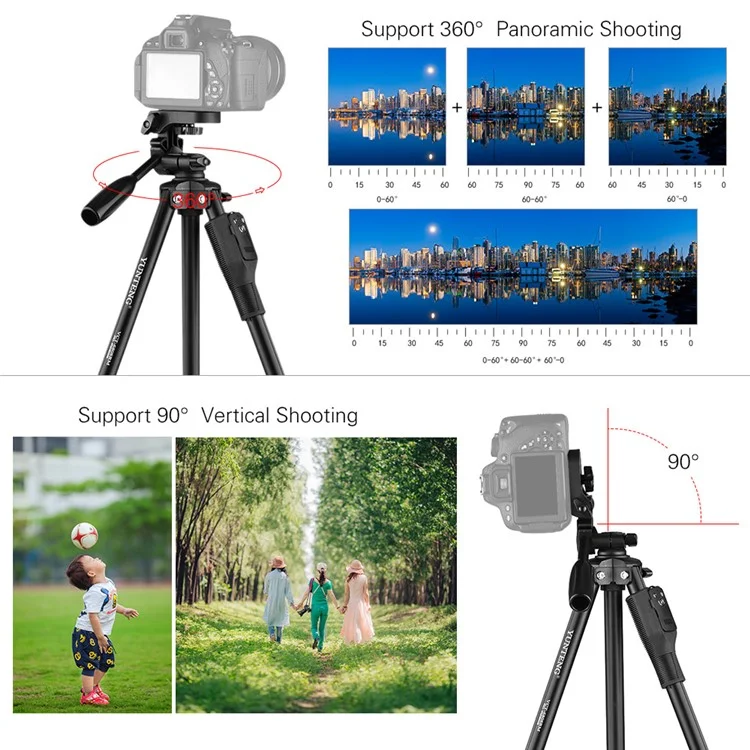 YUNTENG VCT-6808 Multifunctional Mobile Phone Tripod Stand 4 Sections Adjustable Tripod with 3 Mobile Phone Holders/Ball Gimbal/Remote Control