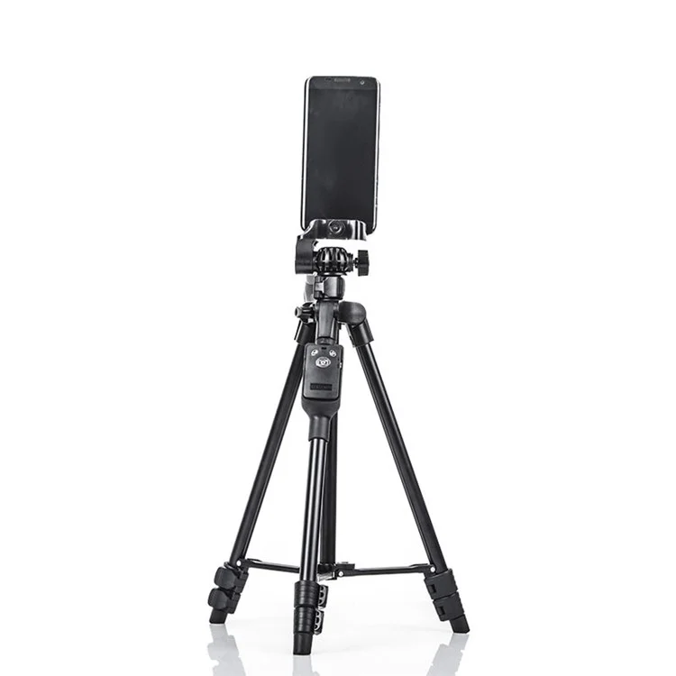YUNTENG VCT-6208 Portable Aluminum Alloy Tripod Stand Extendable Photography Tripod with Gimbal/Phone Clamp/Bluetooth-compatible Remote Control