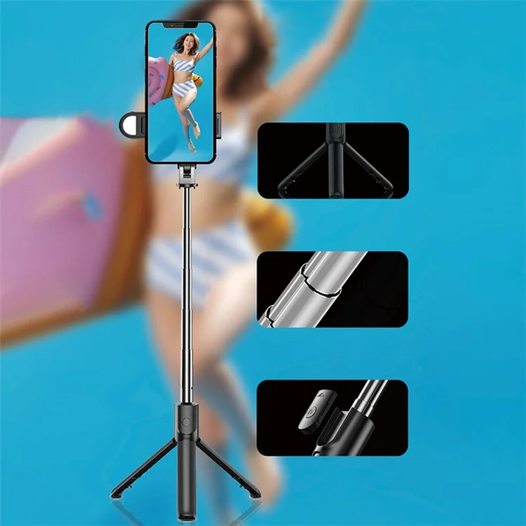 S05-S 2 in 1 Bluetooth-compatible Selfie Stick Built-in Remote Control Folding Tripod with Fill Light for Vlogging Photography