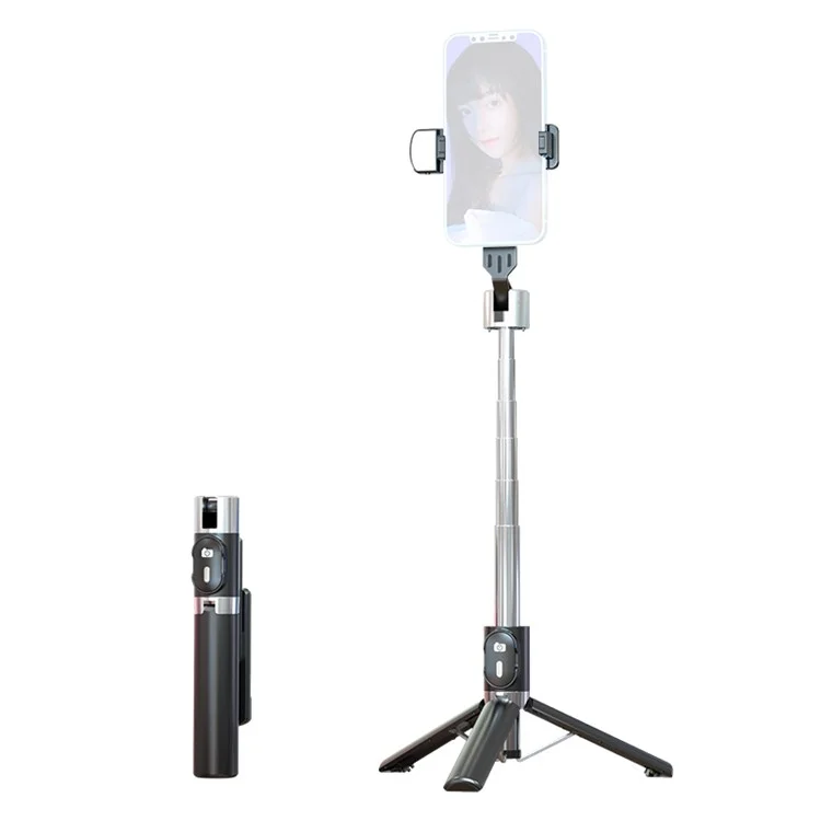 P60pro Selfie Stick Com Controle Remoto Sem Fio Bluetooth Portátil de 1,1m Tripod Stand Com Luz de Preenchimento - Preto