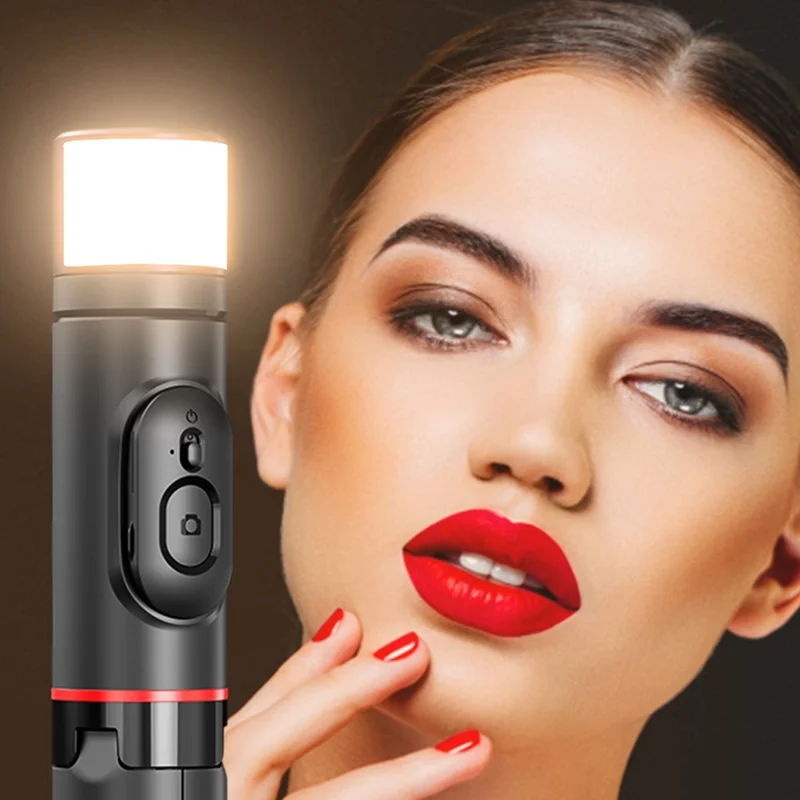 Q12S حامل ثلاثي القوائم مصنوع من سبائك الألومنيوم مع عصا سيلفي وإضاءة وريموت كонтrol لاسلكي بلوتوث - وردي