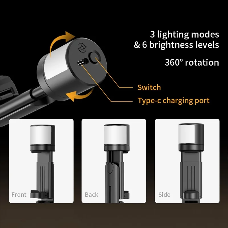 Q12S حامل ثلاثي القوائم مصنوع من سبائك الألومنيوم مع عصا سيلفي وإضاءة وريموت كонтrol لاسلكي بلوتوث - وردي
