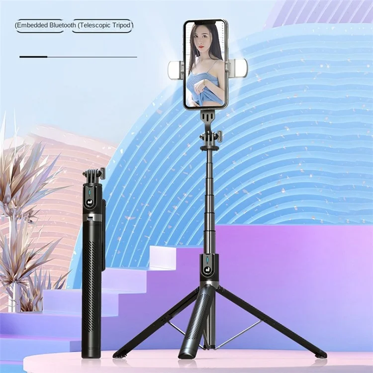 P100D-2 1.8m Aleación De Aluminio Telescópico Selfie Stick Bluetooth Control Remoto Trípode Con Luces De Relleno Dual