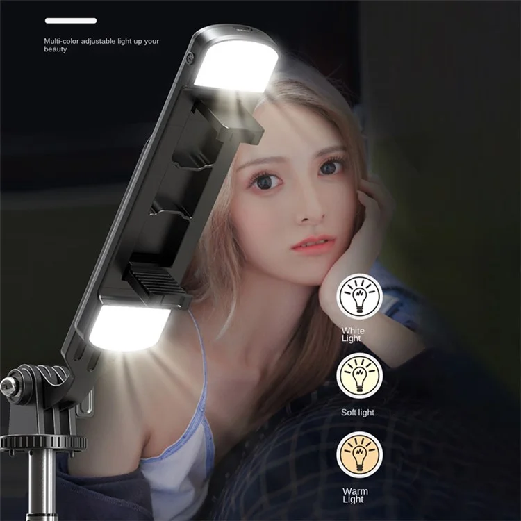 P100D-2 1,8 M Aluminiumlegierung Teleskop Selfie Stick Bluetooth Fernbedienungstativ Mit Zwei Fülllichtern