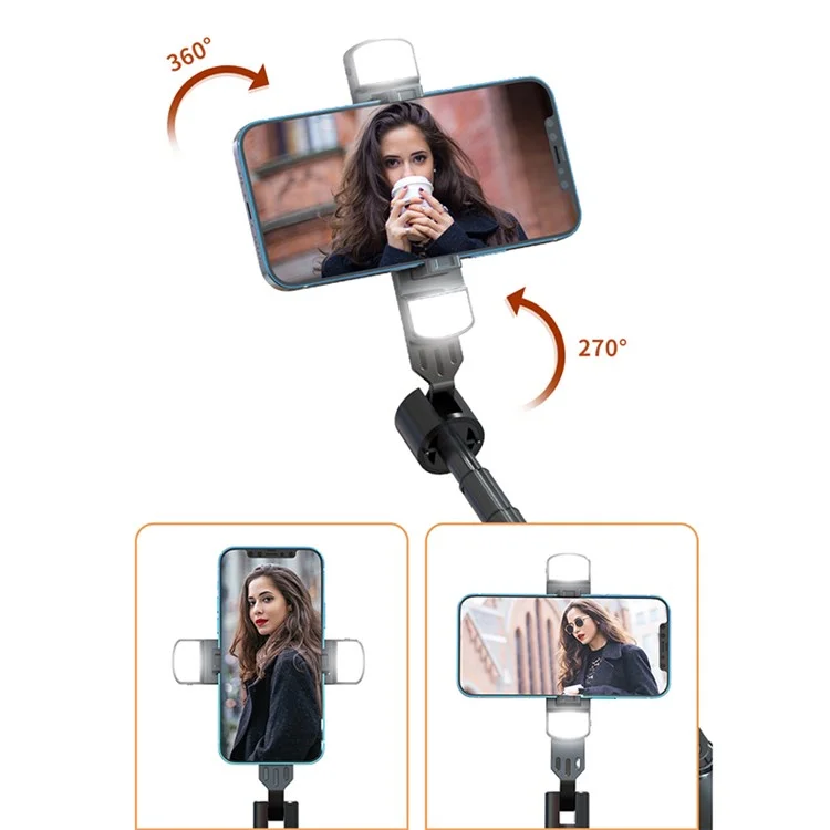 P140D-2 1.4m Portable Bluetooth-compatible Selfie Stick Extendable Tripod Phone Stand with Dual Fill Lights Support 360-Degree Rotating Photography Devices - Black