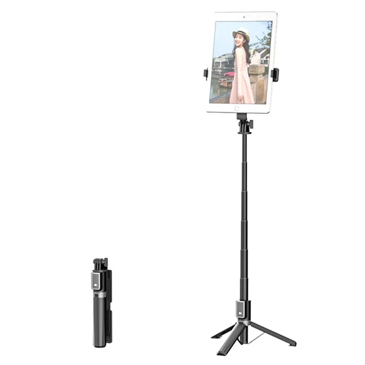 P40L Aluminium Alliage Télescopique Tripod Stand Bluetooth Remote Control Stick Stick With Double Phone Horse (pas de Lumière de Remplissage)