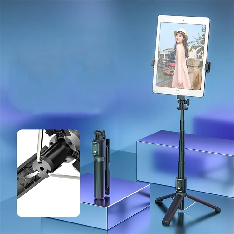 P40L Aluminium Alliage Télescopique Tripod Stand Bluetooth Remote Control Stick Stick With Double Phone Horse (pas de Lumière de Remplissage)