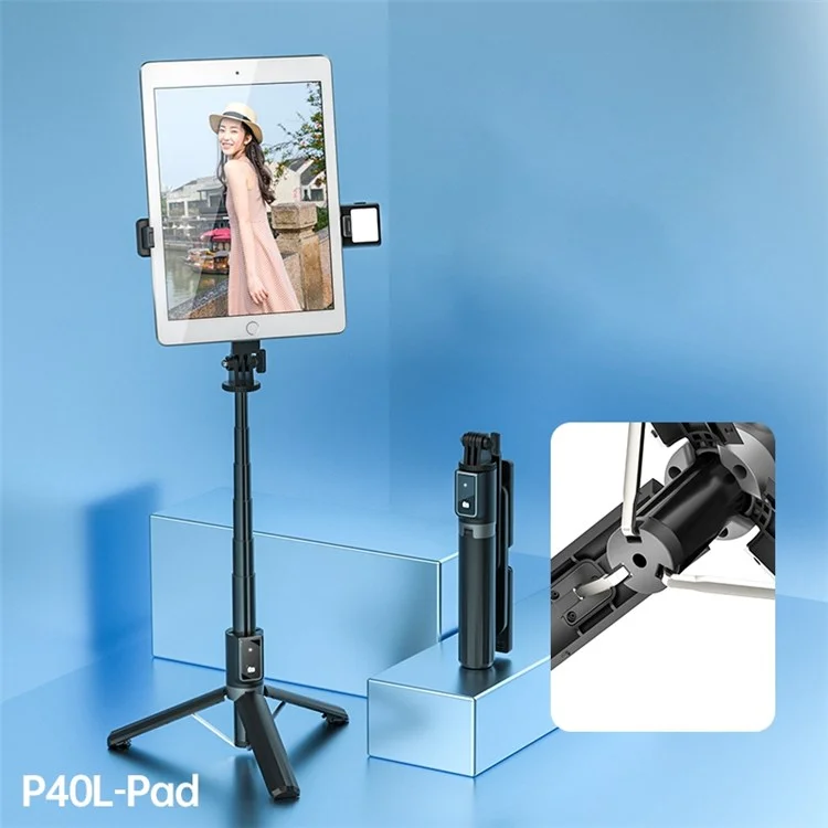 P40L-V1 Stante Trescod 2 in 1 Bluetooth Remote Control Selfie Con Supporto Per Doppio Telefono (luce di Riempimento Singolo)