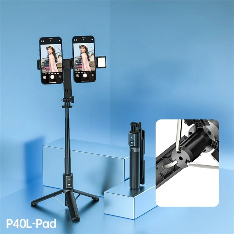 P40L-V1 Stante Trescod 2 in 1 Bluetooth Remote Control Selfie Con Supporto Per Doppio Telefono (luce di Riempimento Singolo)