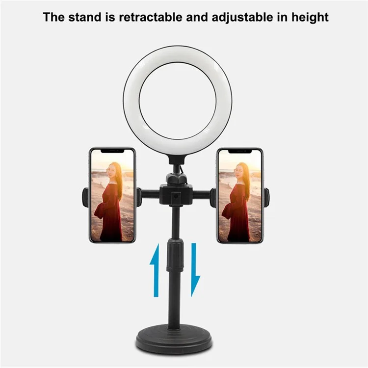 A-05 6-Inch Video Light LED Ring Fill Light Stand with 2 Phone Clamps for Webcam Online Teaching Live-streaming Photography