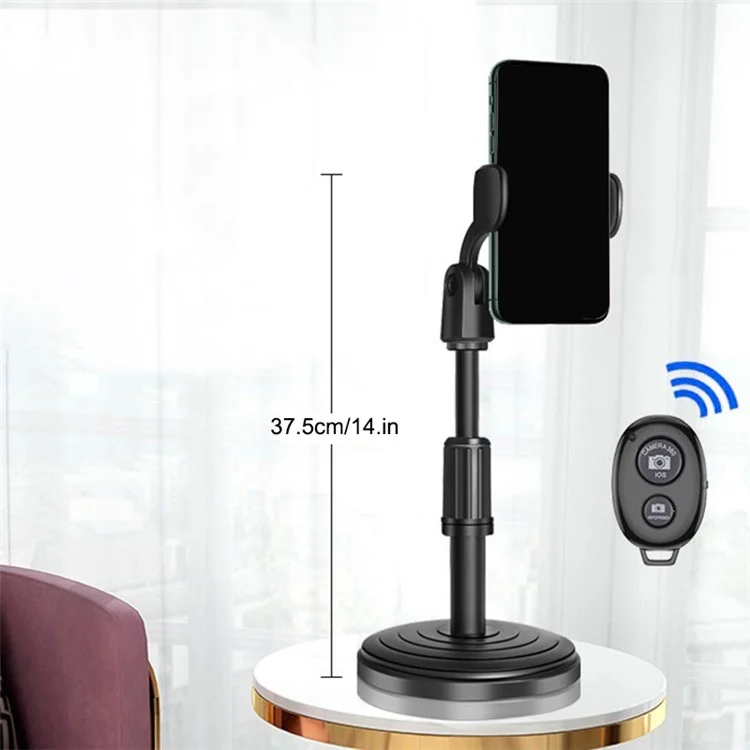 Extendable Cell Phone Stand Portable Phone Clip Desktop Holder Mount Round Base with Wireless Bluetooth-compatible Remote Control