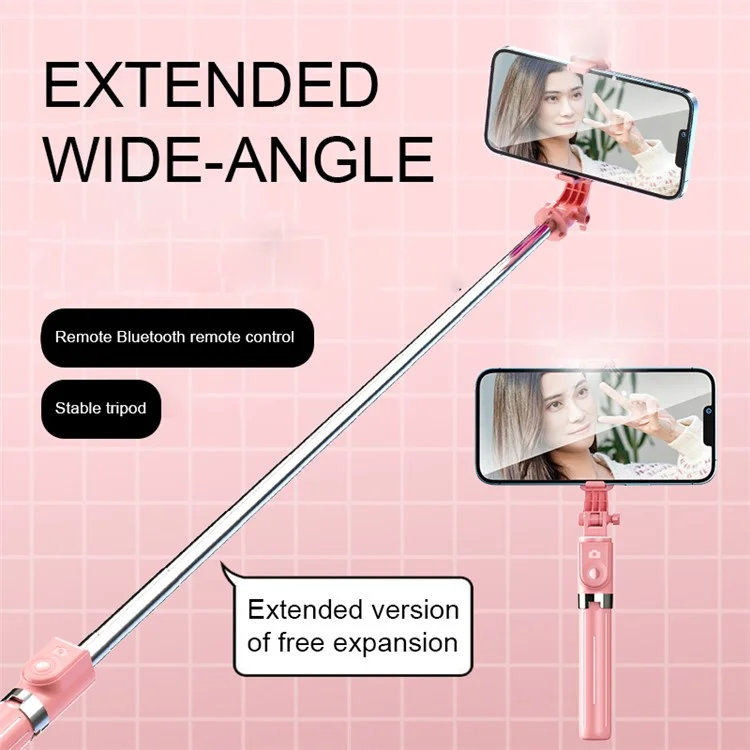 Palo de selfie y trípode Z11 de 103 cm con control remoto inalámbrico Bluetooth para vlogging y transmisión en vivo - Rosa