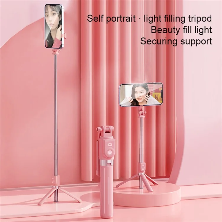 Palo de selfie y trípode Z11 de 103 cm con control remoto inalámbrico Bluetooth para vlogging y transmisión en vivo - Rosa