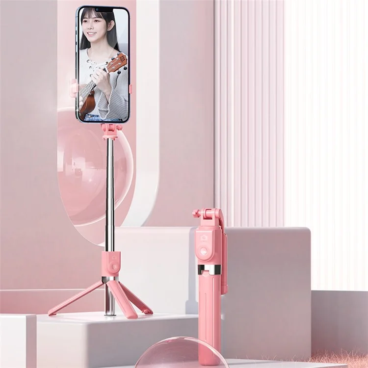 Palo de selfie y trípode Z11 de 103 cm con control remoto inalámbrico Bluetooth para vlogging y transmisión en vivo - Rosa