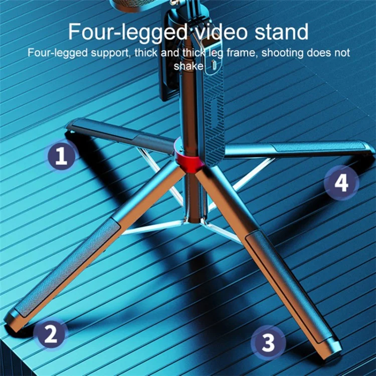P185 1.8m Telescopic Selfie Stand 4-Leg Vlogging Portable Tripod Stand Holder for Cell Phone, Ring Light