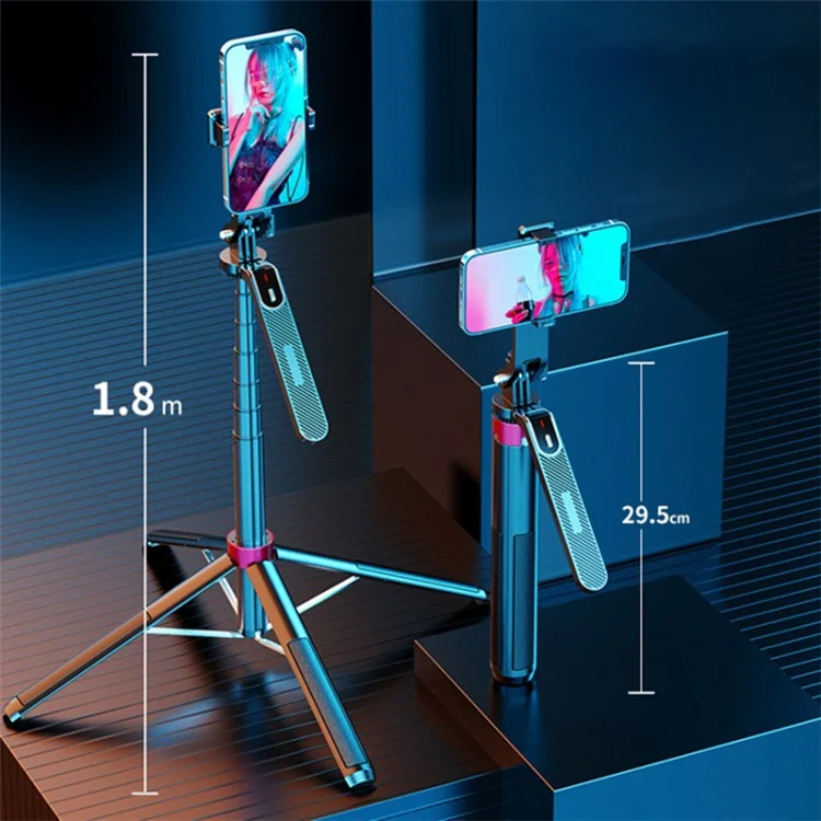 P185 1.8m Telescopic Selfie Stand 4-Leg Vlogging Portable Tripod Stand Holder for Cell Phone, Ring Light