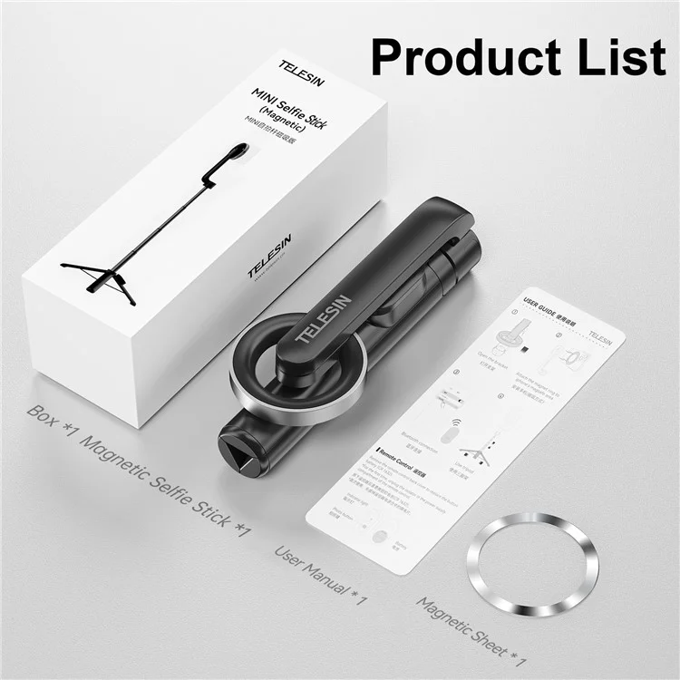 TELESIN WS-22005 Magnetic Phone Mini Selfie Stick Bluetooth Control Aluminum Alloy Tripod Telescopic Monopod per iPhone 12-15 Series