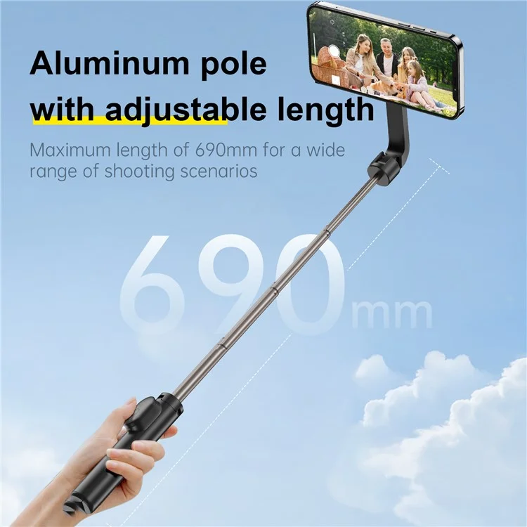 Telesin WS-22005 Magnétique Phone Mini Selfie Stick Bluetooth Contrôle en Aluminium Trélescopie en Alliage Aluminium Monopode