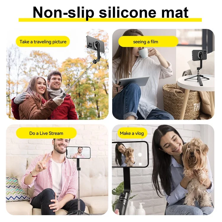 TELESIN WS-22005 Magnetic Phone Mini Selfie Stick Bluetooth Control Aluminum Alloy Tripod Telescopic Monopod per iPhone 12-15 Series