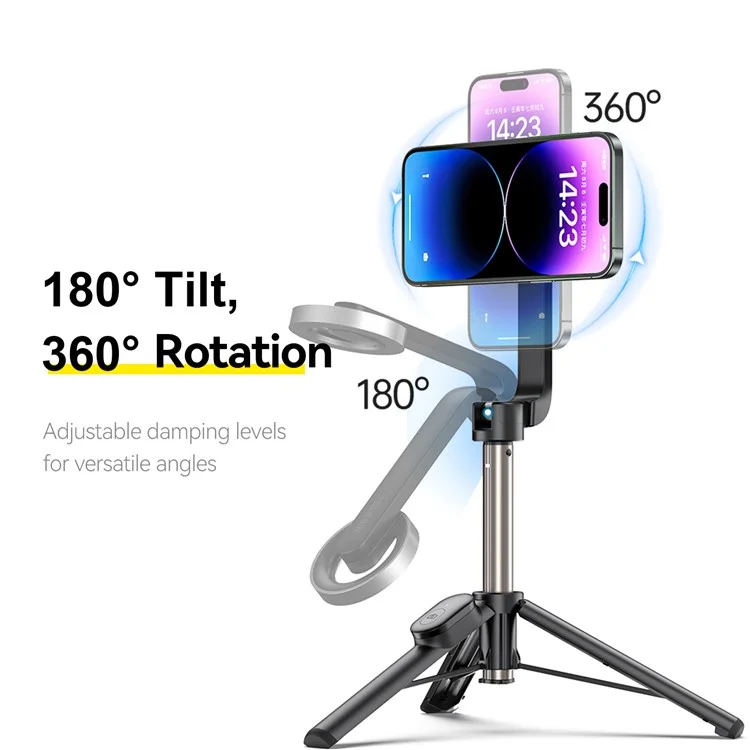 TELESIN WS-22005 Magnetic Phone Mini Selfie Stick Bluetooth Control Aluminum Alloy Tripod Telescopic Monopod per iPhone 12-15 Series