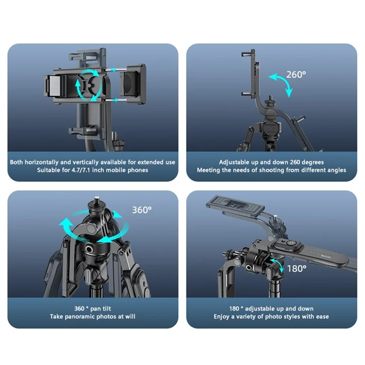 YESIDO SF17 Multifunctional Tripod Selfie Stick for Cell Phones, Camera Retractable Metal Tripod Stand