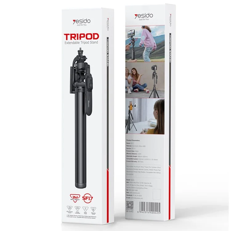 YESIDO SF17 Multifunctional Tripod Selfie Stick for Cell Phones, Camera Retractable Metal Tripod Stand