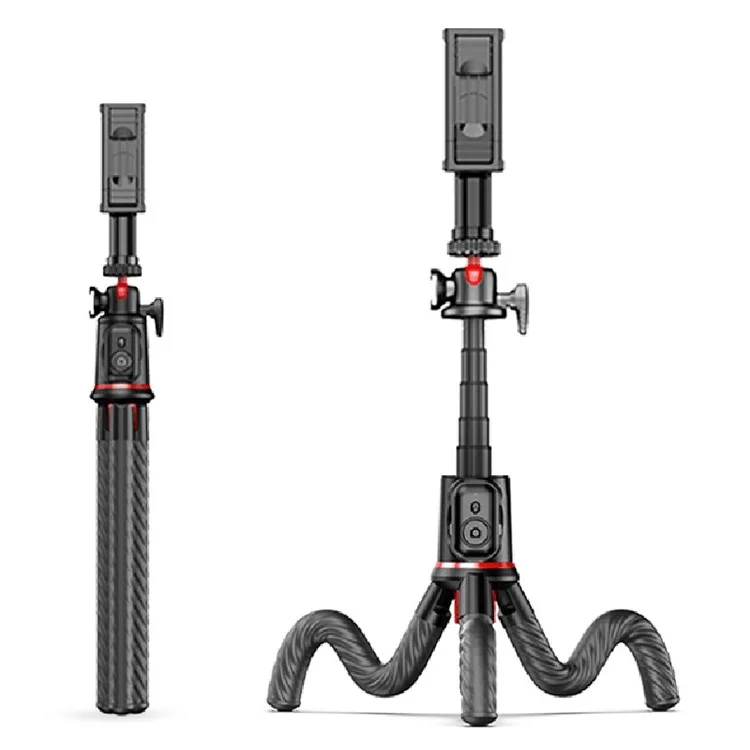 C03 2 en 1 Flexible Octopus Trépied Support Bluetooth Selfie Stick avec Support de Téléphone Détachable