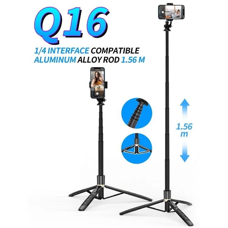 Q16 Aluminum Alloy Rod Bluetooth Selfie Stick 1560mm Telescopic Tripod Stand with Remote Control