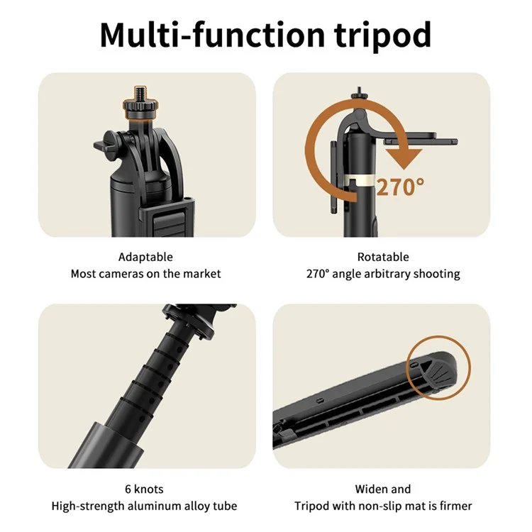 Q16 Aluminum Alloy Rod Bluetooth Selfie Stick 1560mm Telescopic Tripod Stand with Remote Control