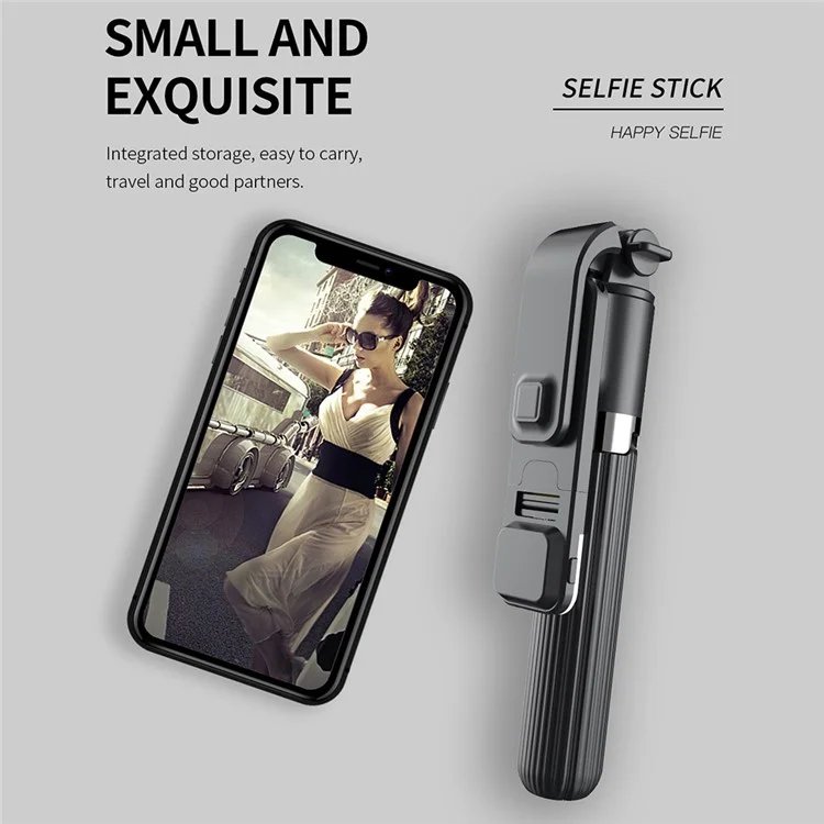 L03S Bastone Selfie Bluetooth Asta in Lega di Alluminio Telescopica Treppiede con Luce di Riempimento - Nero
