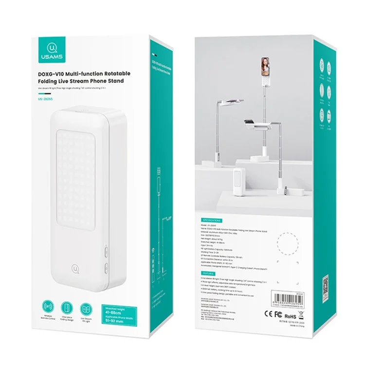 USAMS US-ZB265 DOXG-V10 2 Gen-rotatable Live-stream-telefonständer Mit Bluetooth-fernbedienung