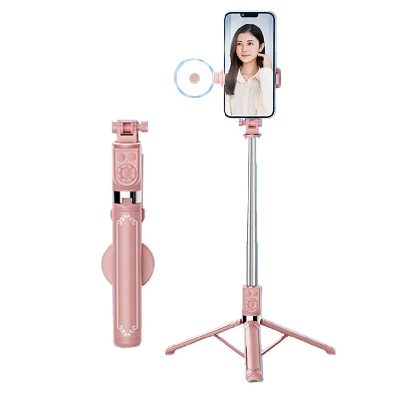 Z14 Pro 140 cm Soporte de Trípode Telescópico con Luz de Relleno y Control Remoto Inalámbrico Bluetooth - Rosa