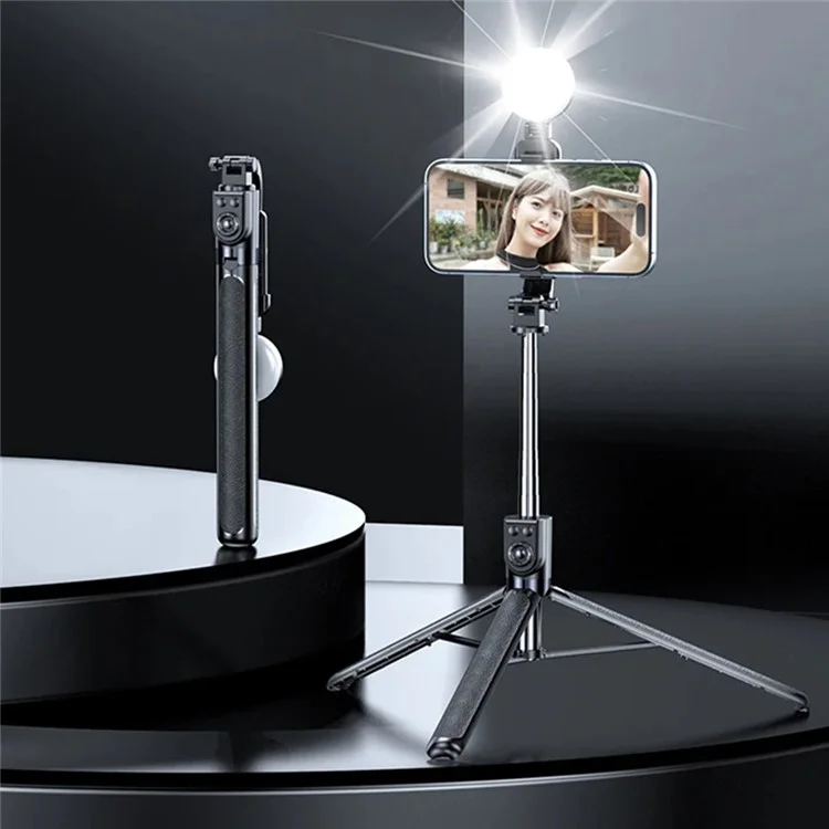 Z16 Pro Treppiede da 175 cm con telecomando, pieghevole, bluetooth, bastone selfie con luce di riempimento - Nero