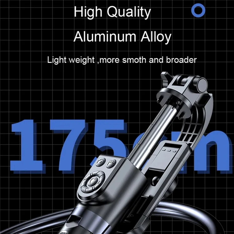 Z16 Pro Treppiede da 175 cm con telecomando, pieghevole, bluetooth, bastone selfie con luce di riempimento - Nero