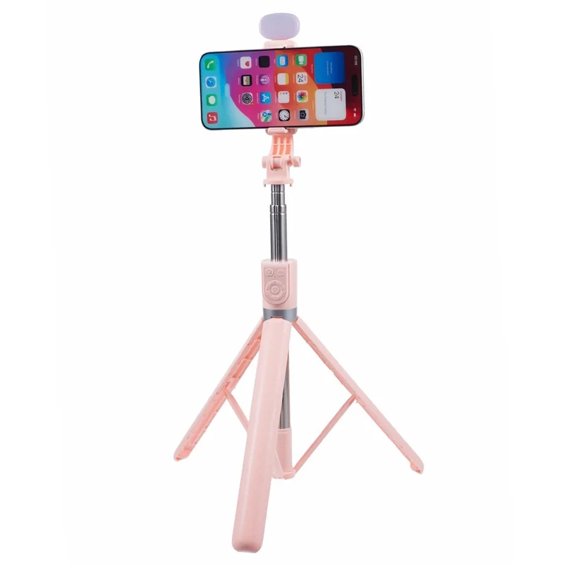 Z16S Tripod Stand Phone Clip Fill Light Design 175CM Selfie Stick with Bluetooth-compatible Remote Shutter - Pink