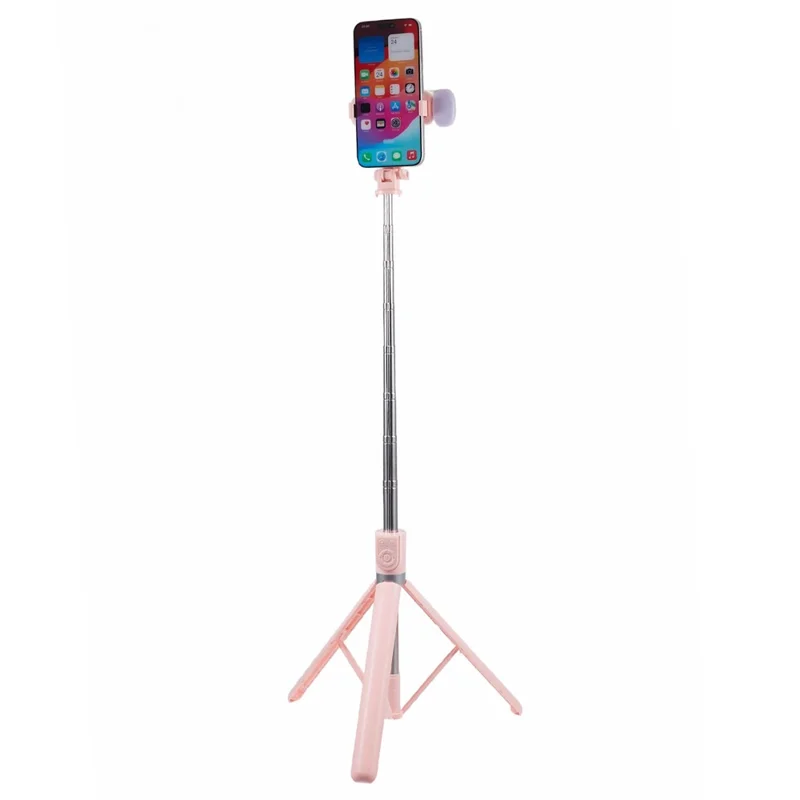 Z16S Tripod Stand Phone Clip Fill Light Design 175CM Selfie Stick with Bluetooth-compatible Remote Shutter - Pink