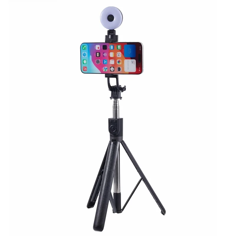 Z17 Pro 2-in-1 175cm Tripod Stand Remote Control Bluetooth-compatible Selfie Stick with Fill Light - Black