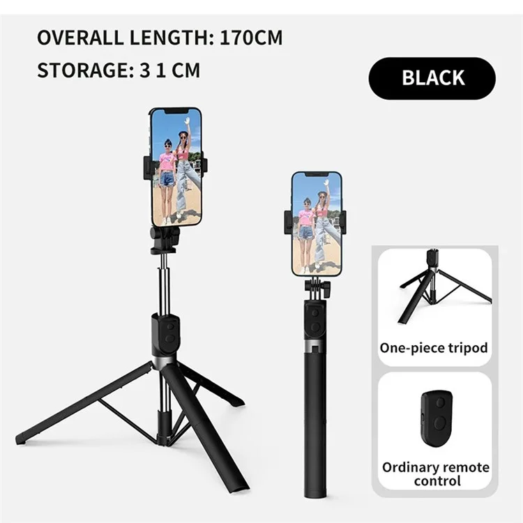 BT11 0.31-1.7m Trépied Télescopique Porte-Clip Téléphone Bâton Selfie avec Télécommande Bluetooth