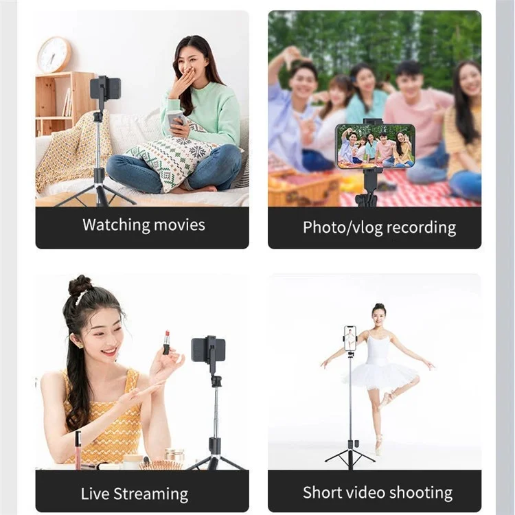 BT11 0.31-1.7m Trépied Télescopique Porte-Clip Téléphone Bâton Selfie avec Télécommande Bluetooth