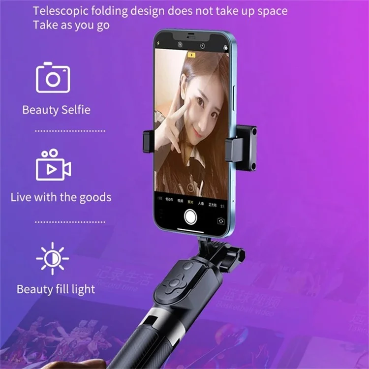 BT11 0.31-1.7m Trépied Télescopique Porte-Clip Téléphone Bâton Selfie avec Télécommande Bluetooth
