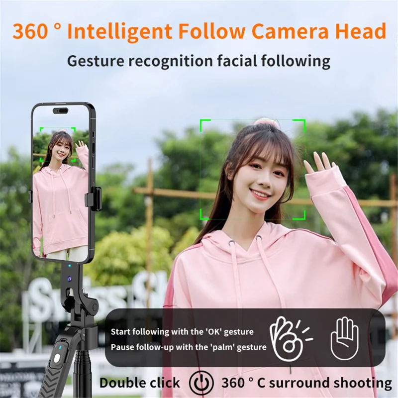 CL09 1.8m Handheld Selfie Stick 360 Degree Rotation AI Intelligent Tracking Gimbal Tripod - Pink
