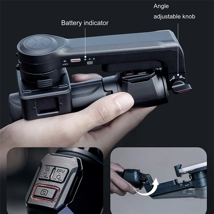 Estabilizador Multifunction Ajustável A10 com Luz LED, Selfie Stick com Gimbal de Dois Eixos - Preto