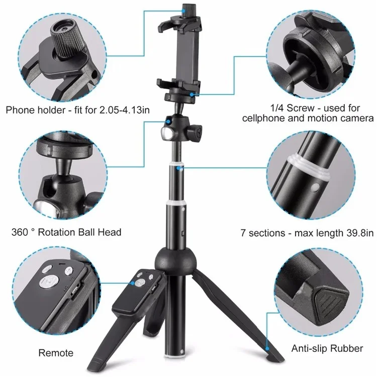 YUNTENG 9928N Bluetooth-compatible Remote Telescopic Tripod Stand Phone Clip Holder Selfie Stick