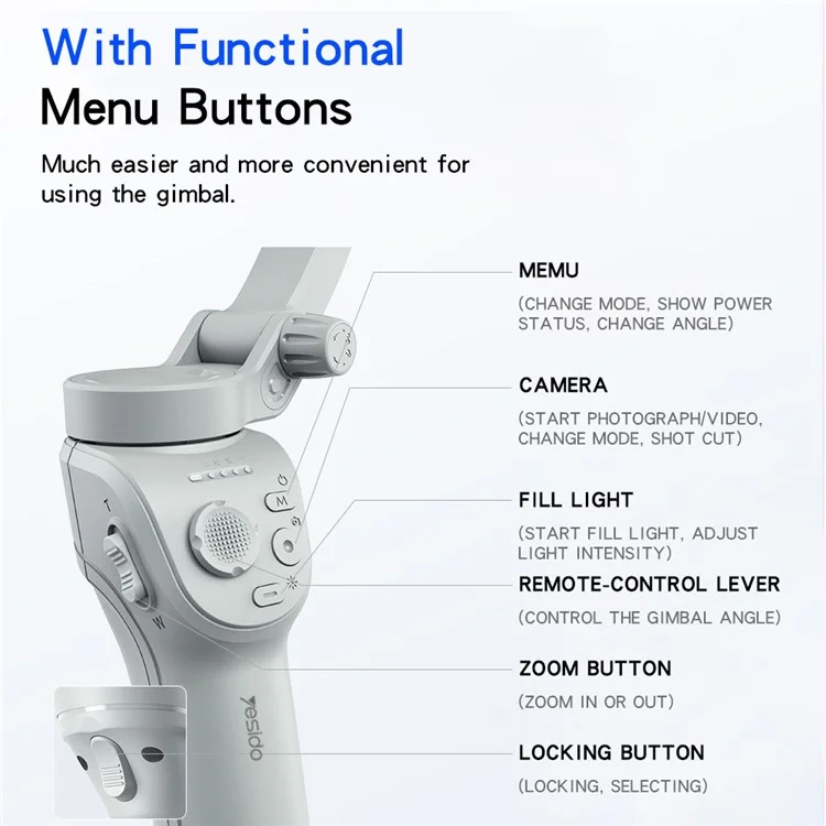 YESIDO SF18 Estabilizador de Smartphone Gimbal de 3 Eixos com Rastreamento Facial e Bastão de Selfie